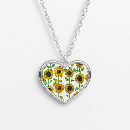 Painted Sunflowers Heart Necklace