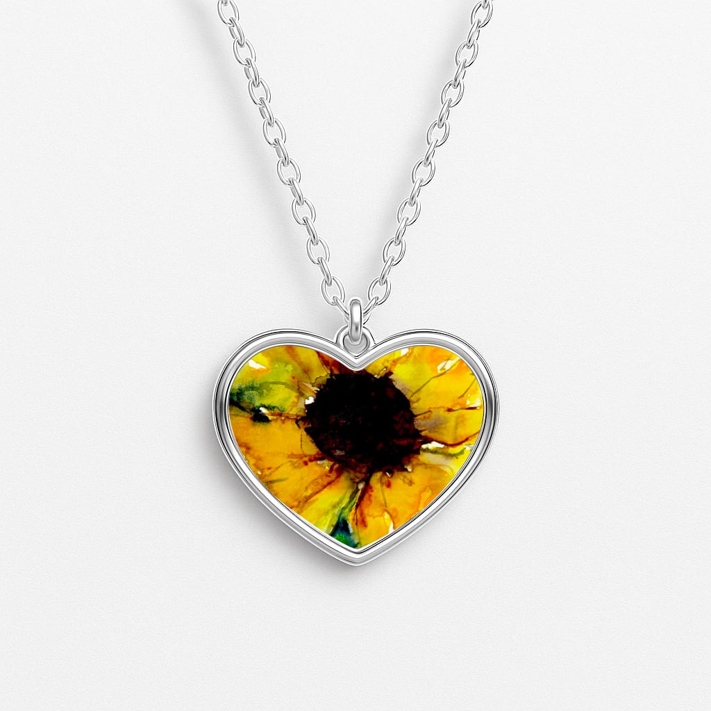 Watercolour Sunflower Heart Necklace