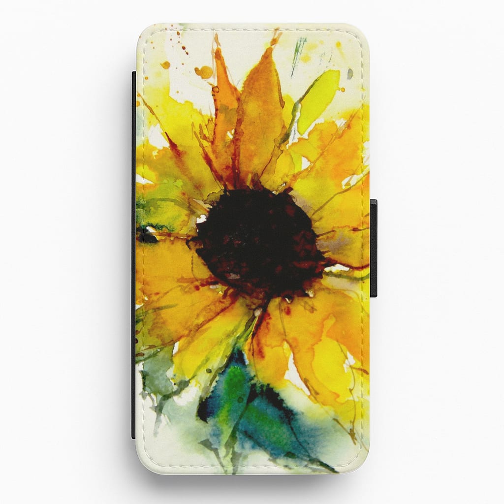 Watercolour Sunflower Flip Wallet Phone Case