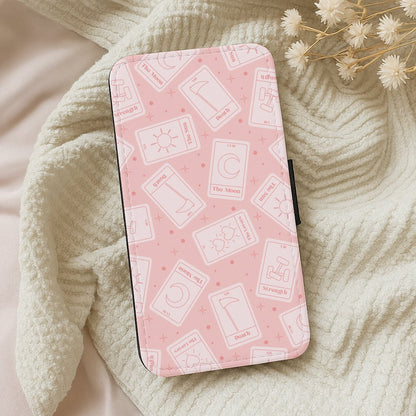 Pastel Pink Tarot Cards Pattern Wallet Phone Case