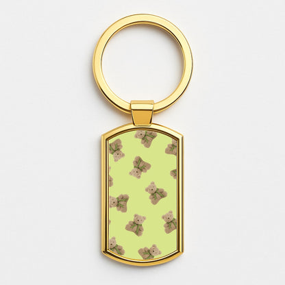 Green Teddy Bears Gold Keyring