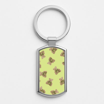 Green Teddy Bears Silver Keyring