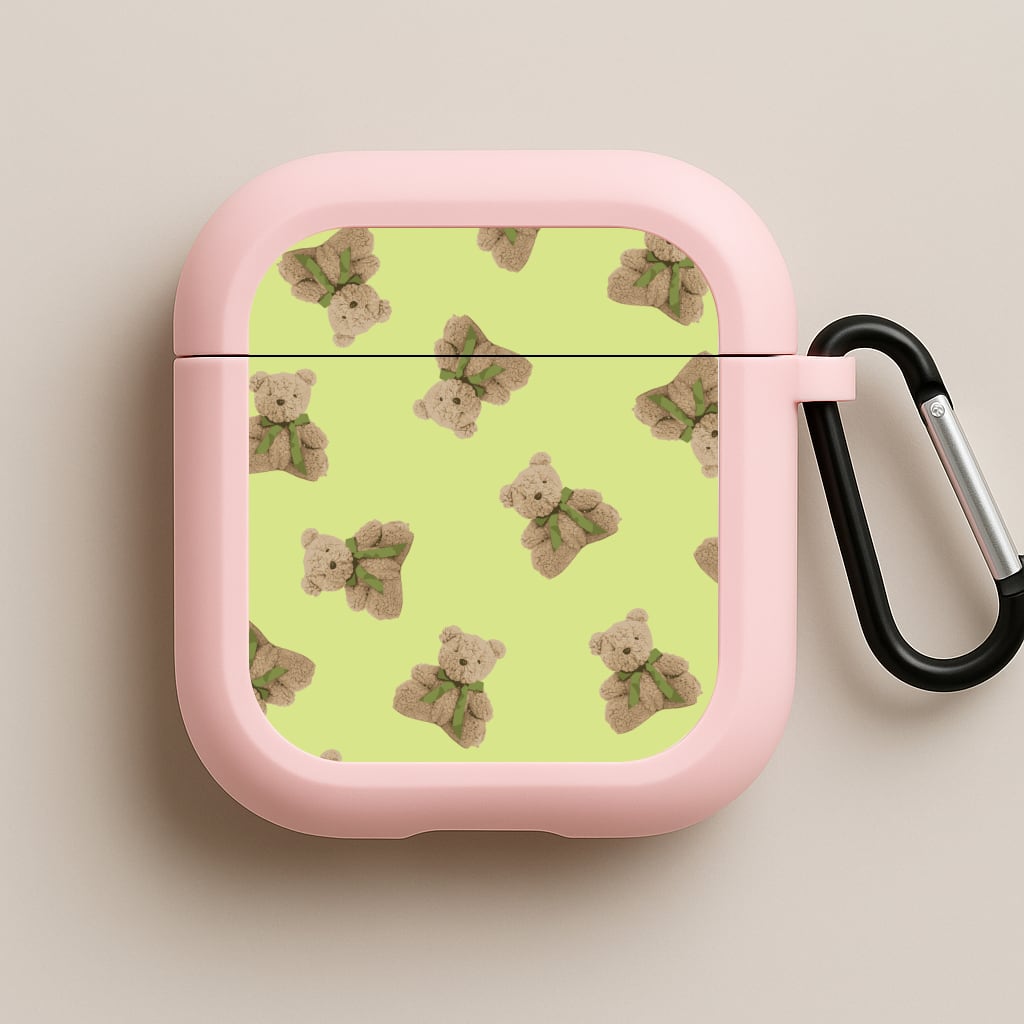 Green Teddy Bears Pink AirPods Case