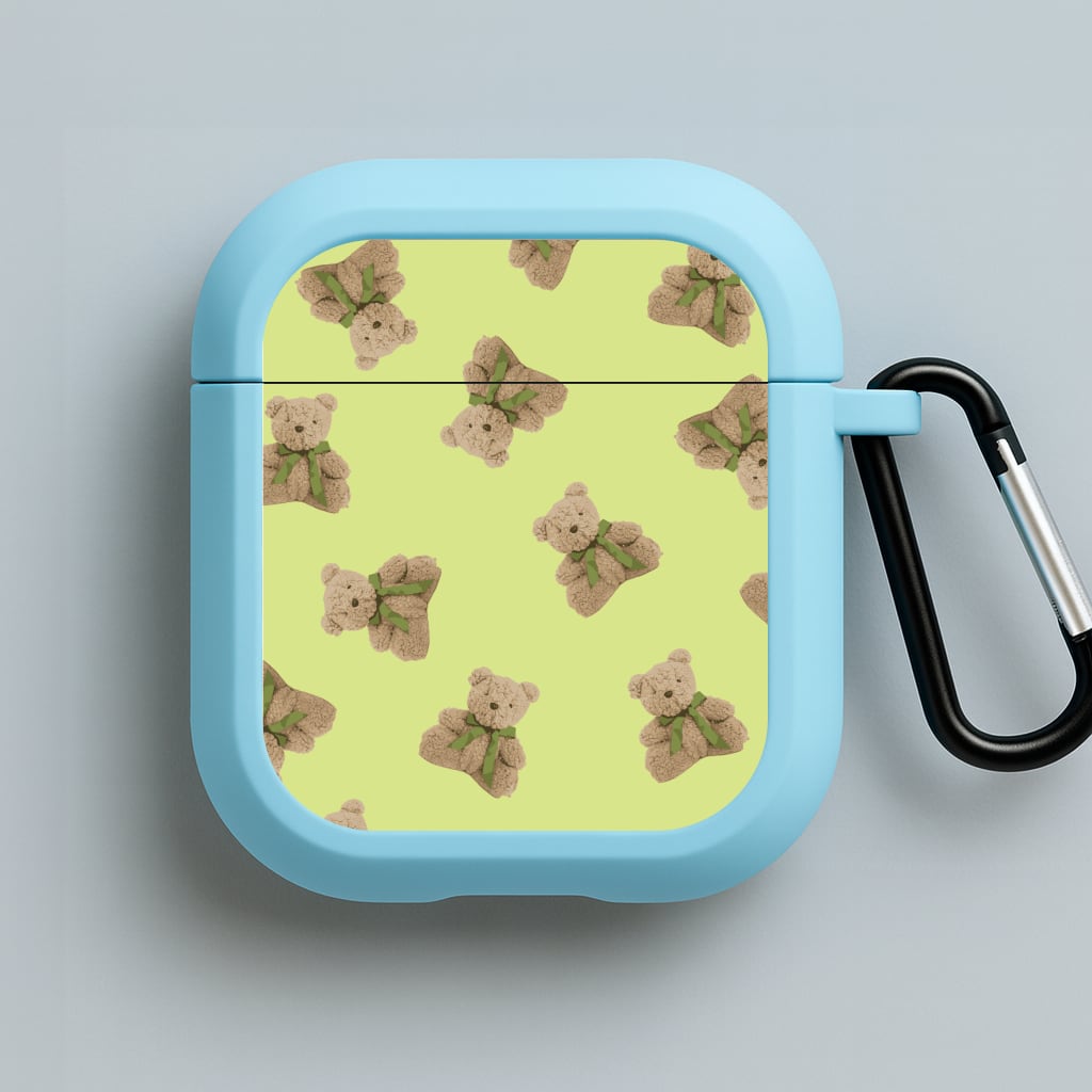 Green Teddy Bears Blue AirPods Case