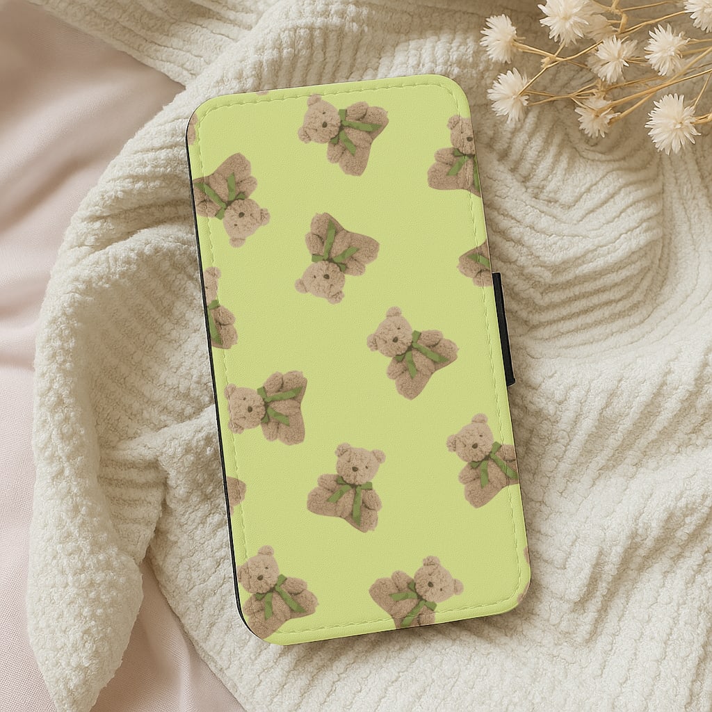 Green Teddy Bears Wallet Phone Case