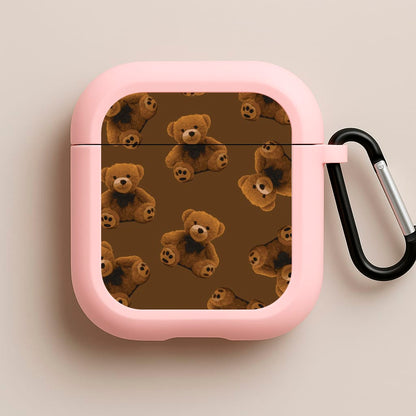Cute Brown Bear Pattern Pink AirPods Case
