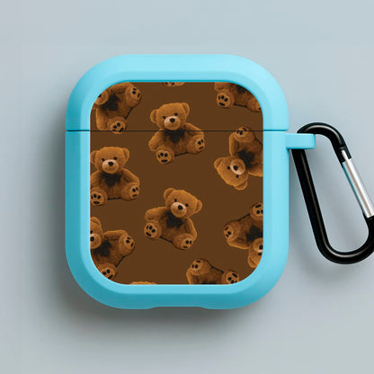 Cute Brown Bear Pattern Blue AirPods Case