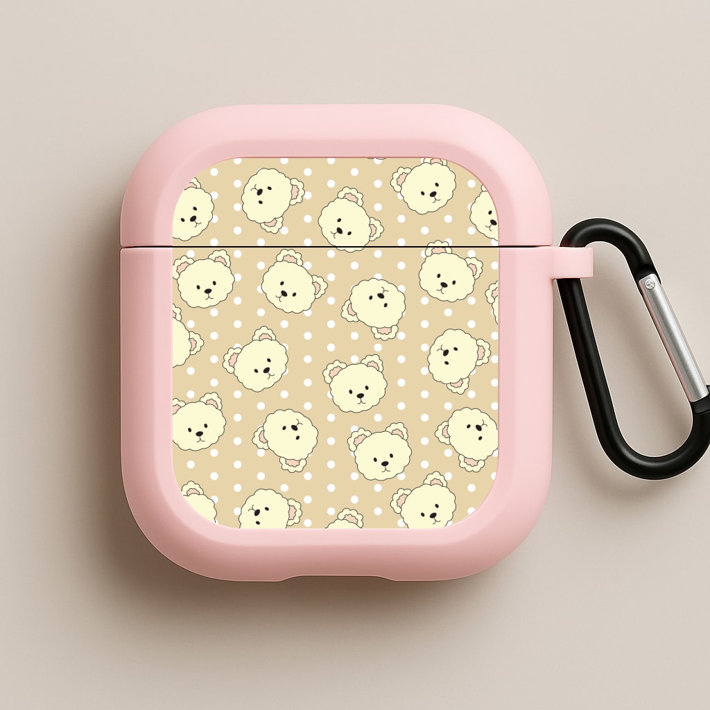 Cream Teddy Bears And Dots Pattern Pink AirPods Case