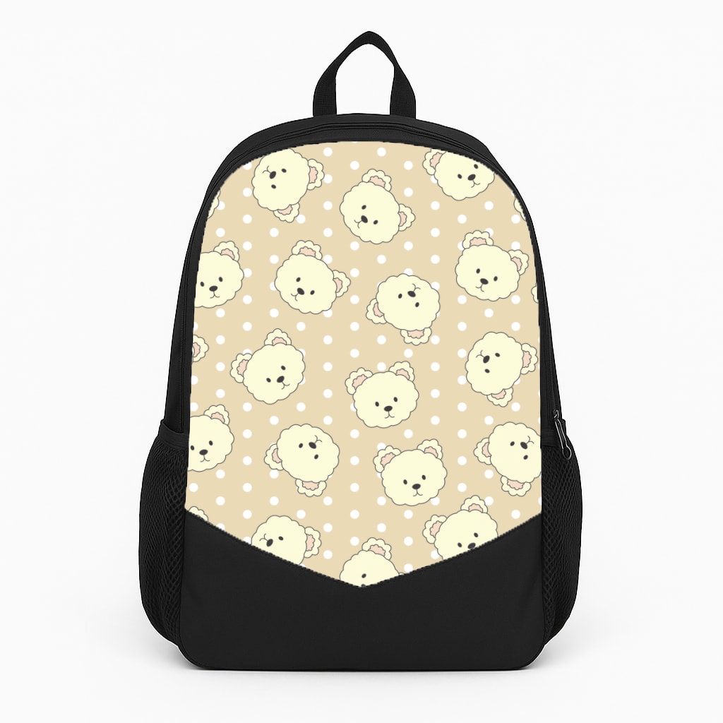 Cream Teddy Bears And Dots Pattern Large Backpack