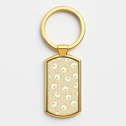Cream Teddy Bears And Dots Pattern Gold Keyring