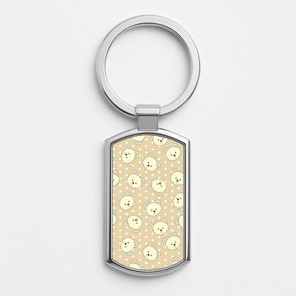 Cream Teddy Bears And Dots Pattern Silver Keyring