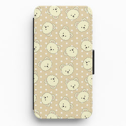 Cream Teddy Bears And Dots Pattern Flip / Wallet Phone Case