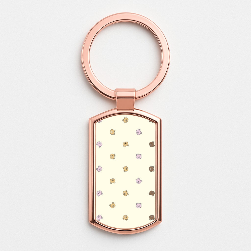 Miniature Teddy Bear Faces Pattern Rose Gold Keyring