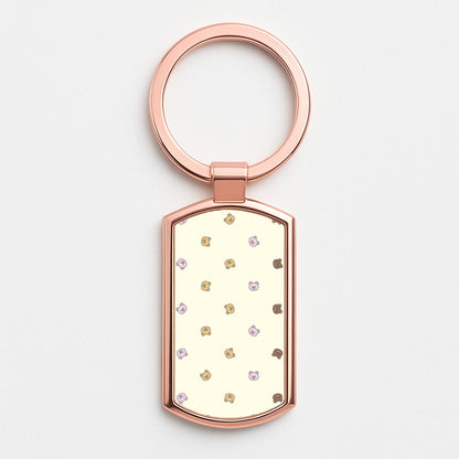 Miniature Teddy Bear Faces Pattern Rose Gold Keyring