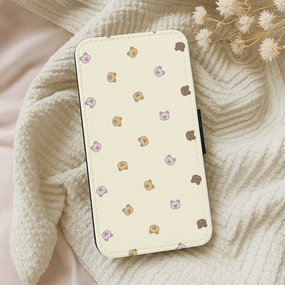 Miniature Teddy Bear Faces Pattern Wallet Phone Case