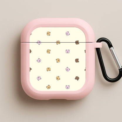 Miniature Teddy Bear Faces Pattern Pink AirPods Case