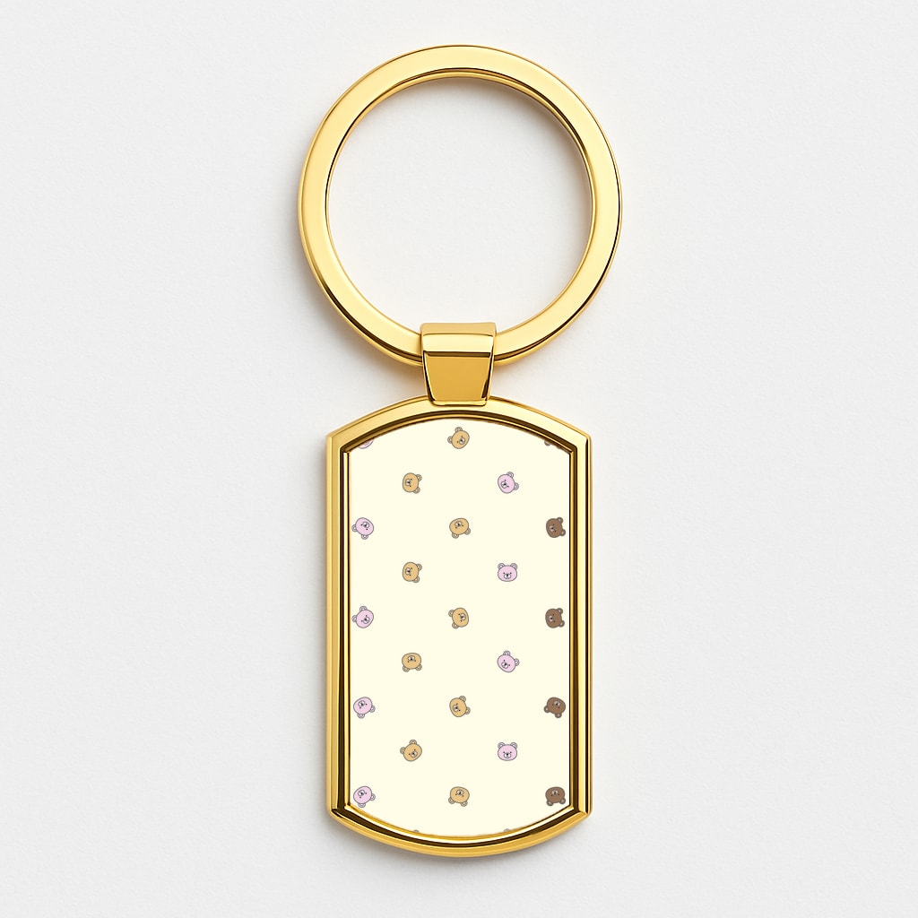 Miniature Teddy Bear Faces Pattern Gold Keyring
