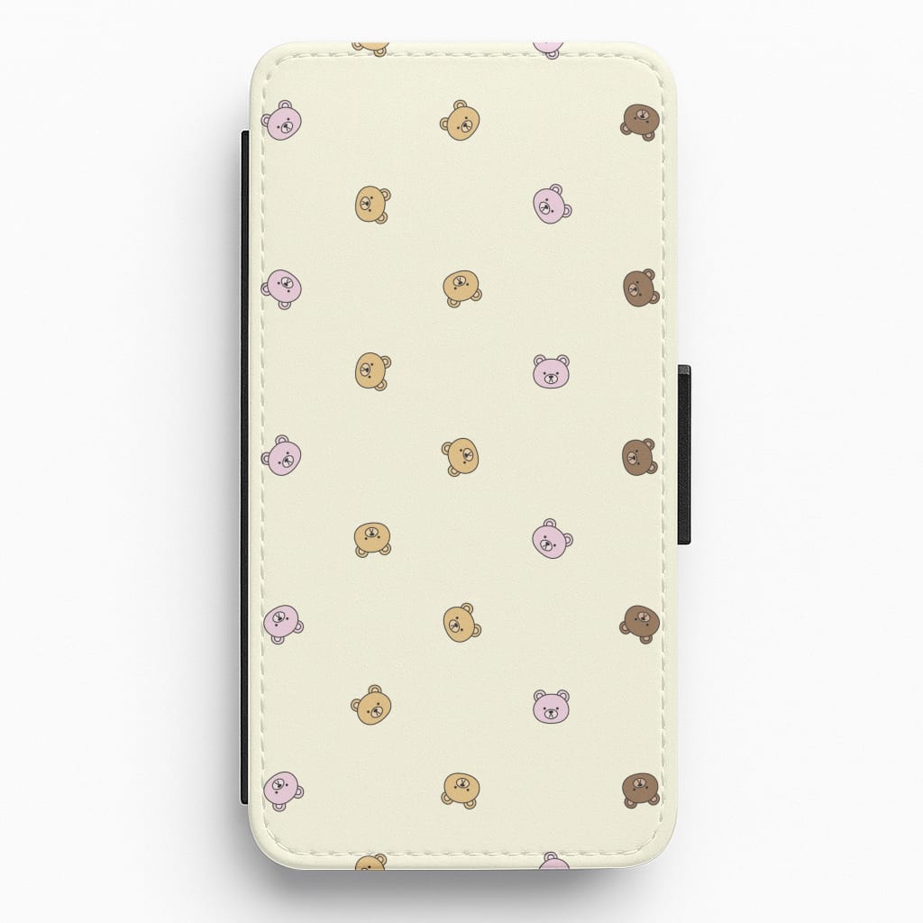 Miniature Teddy Bear Faces Pattern Flip / Wallet Phone Case