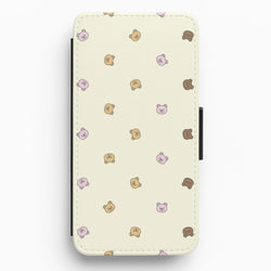 Miniature Teddy Bear Faces Pattern Flip / Wallet Phone Case