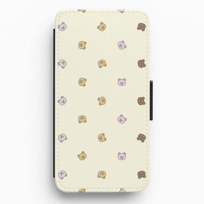Miniature Teddy Bear Faces Pattern Flip / Wallet Phone Case