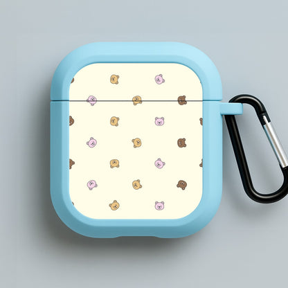 Miniature Teddy Bear Faces Pattern Blue AirPods Case