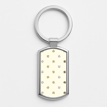 Miniature Teddy Bear Faces Pattern Silver Keyring