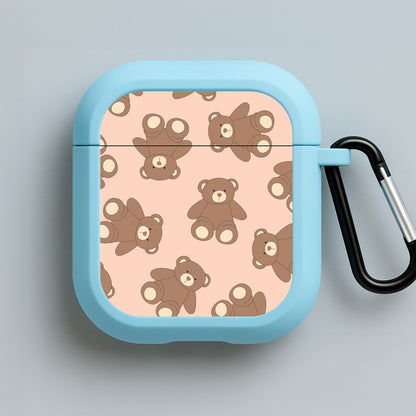 Cartoon Brown Bear Pattern Blue AirPods Case