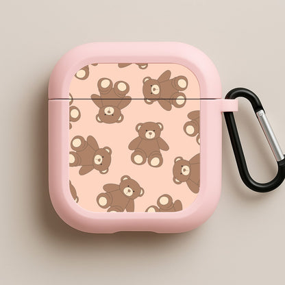 Cartoon Brown Bear Pattern Pink AirPods Case