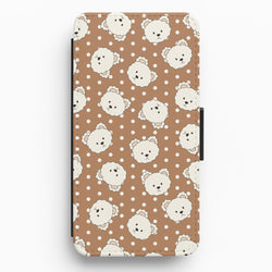 Cream Teddy Bears And Dots Pattern 2 Flip / Wallet Phone Case