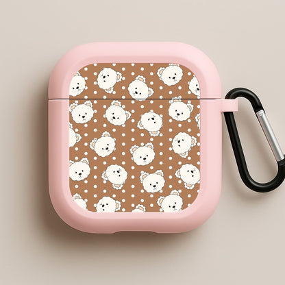 Cream Teddy Bears And Dots Pattern 2 Pink AirPods Case