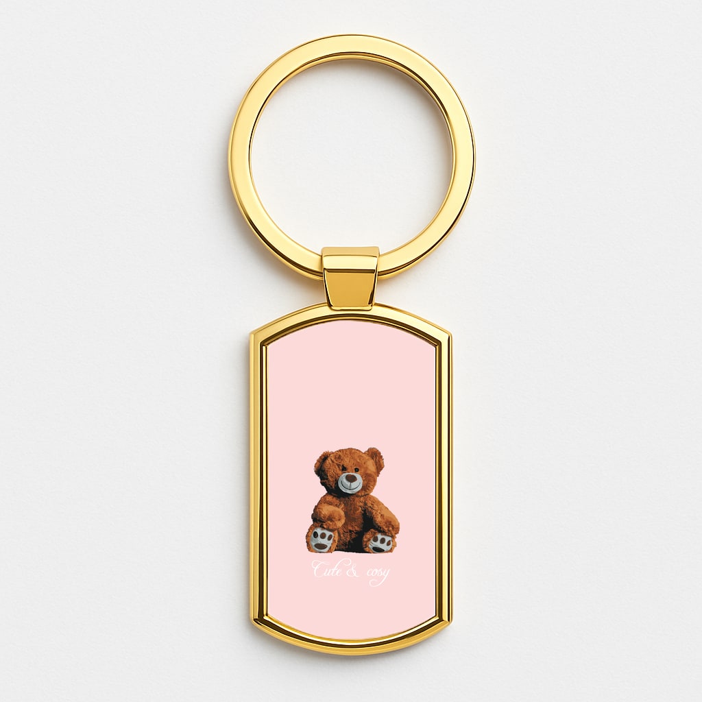 Cute And Cosy Teddy Bear Gold Keyring