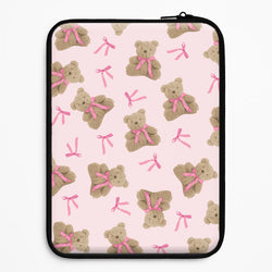 Coquette Teddy Bears And Bows Pattern Laptop Sleeve