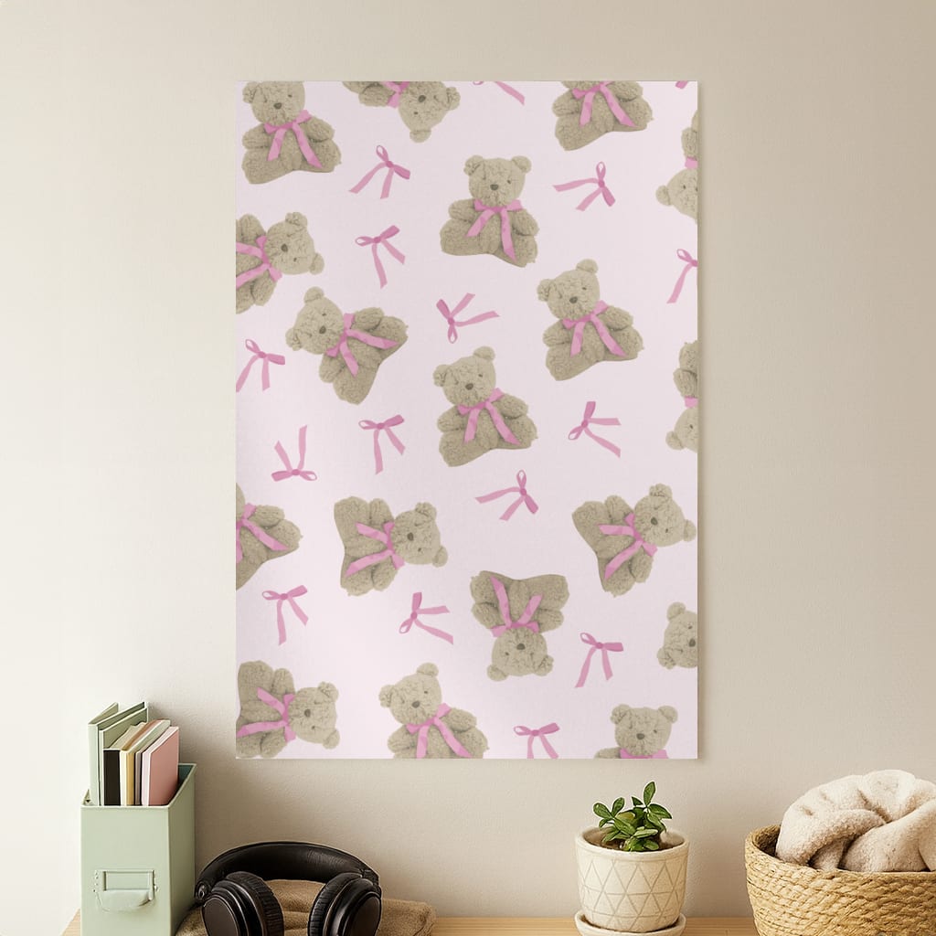 Coquette Teddy Bears And Bows Pattern Poster