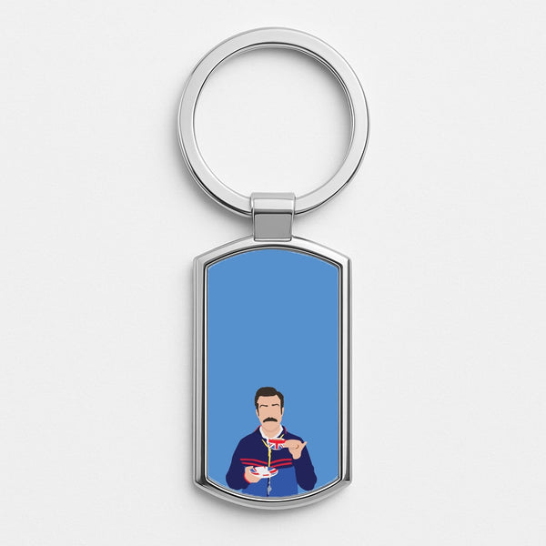 Ted Drinking Tea Silver Keyring