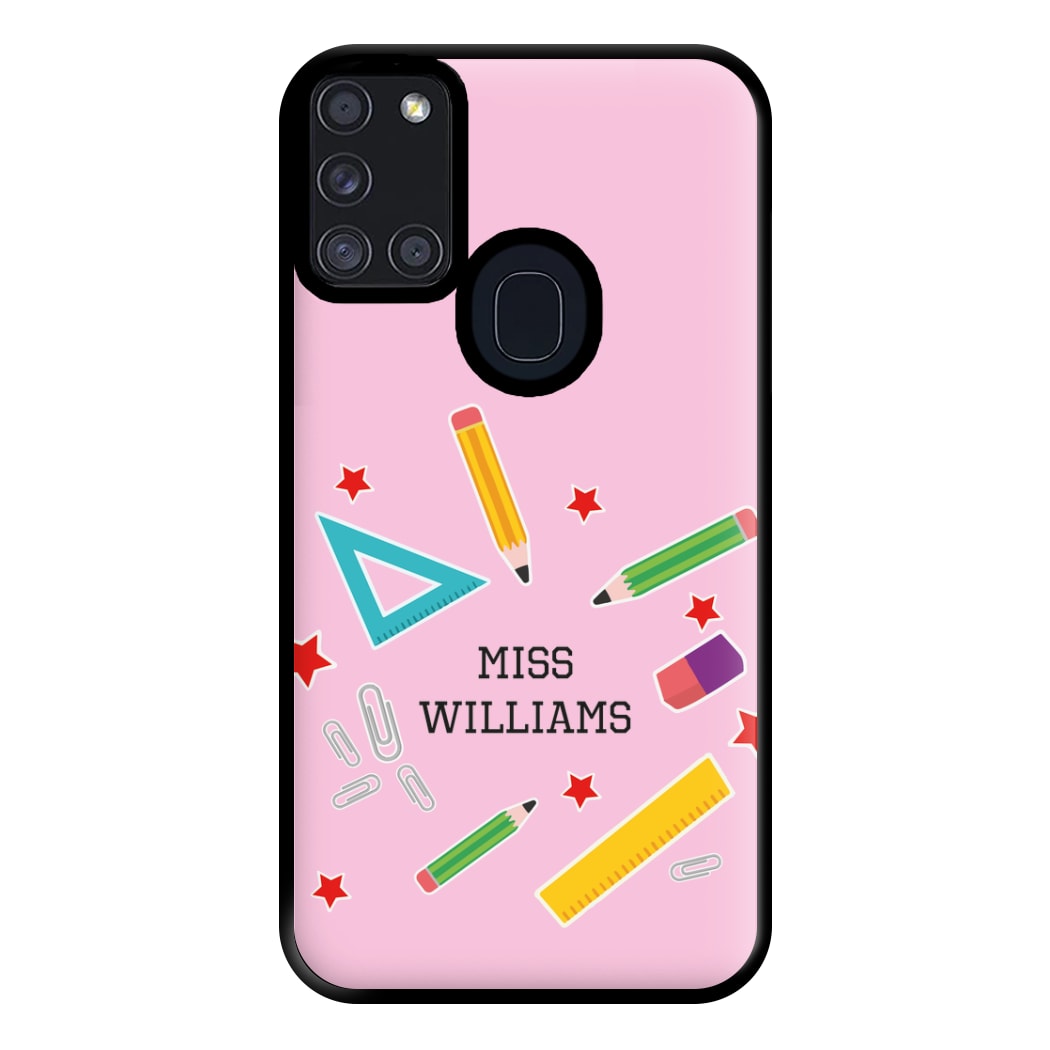 Stars And Stationery - Personalised Teachers Gift Phone Case for Galaxy A21s