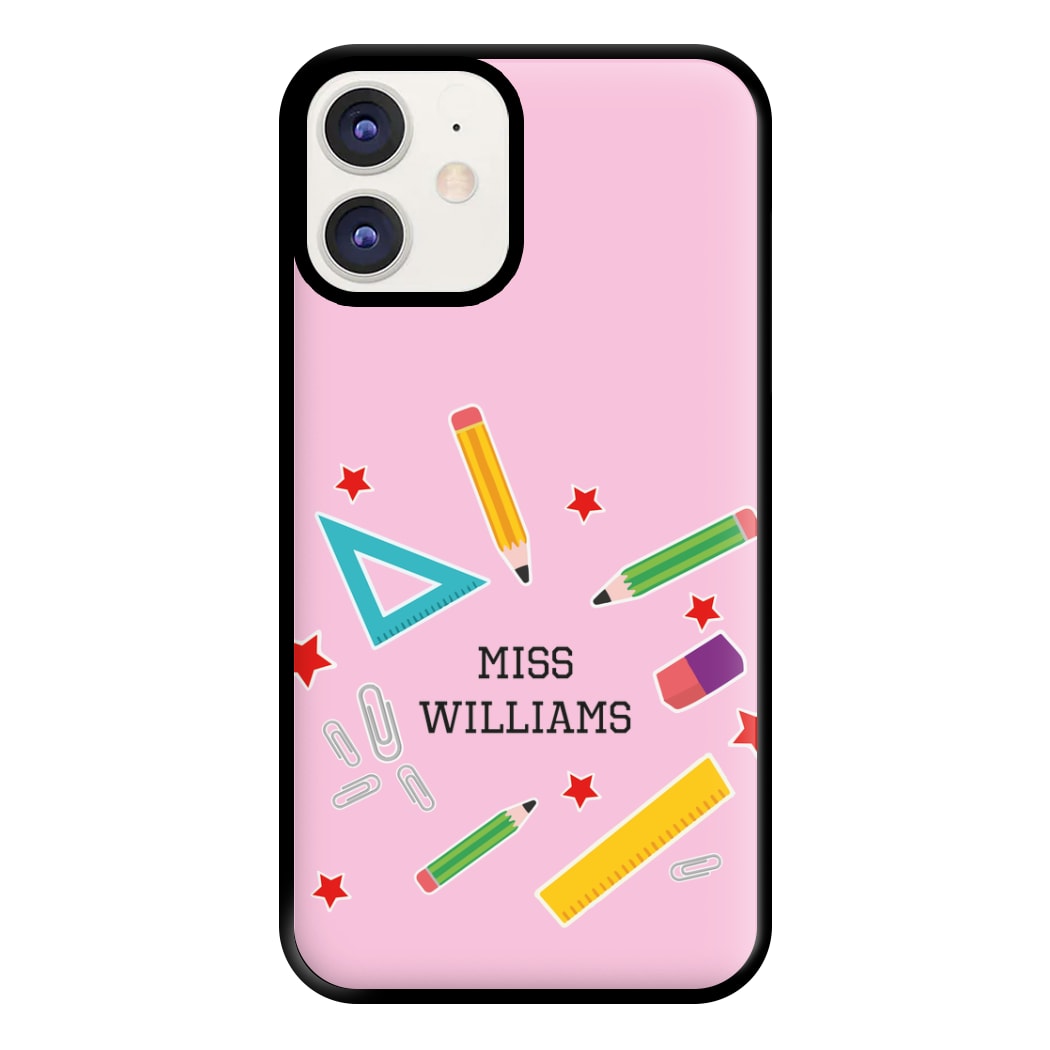 Stars And Stationery - Personalised Teachers Gift Phone Case for iPhone 12 / 12 Pro