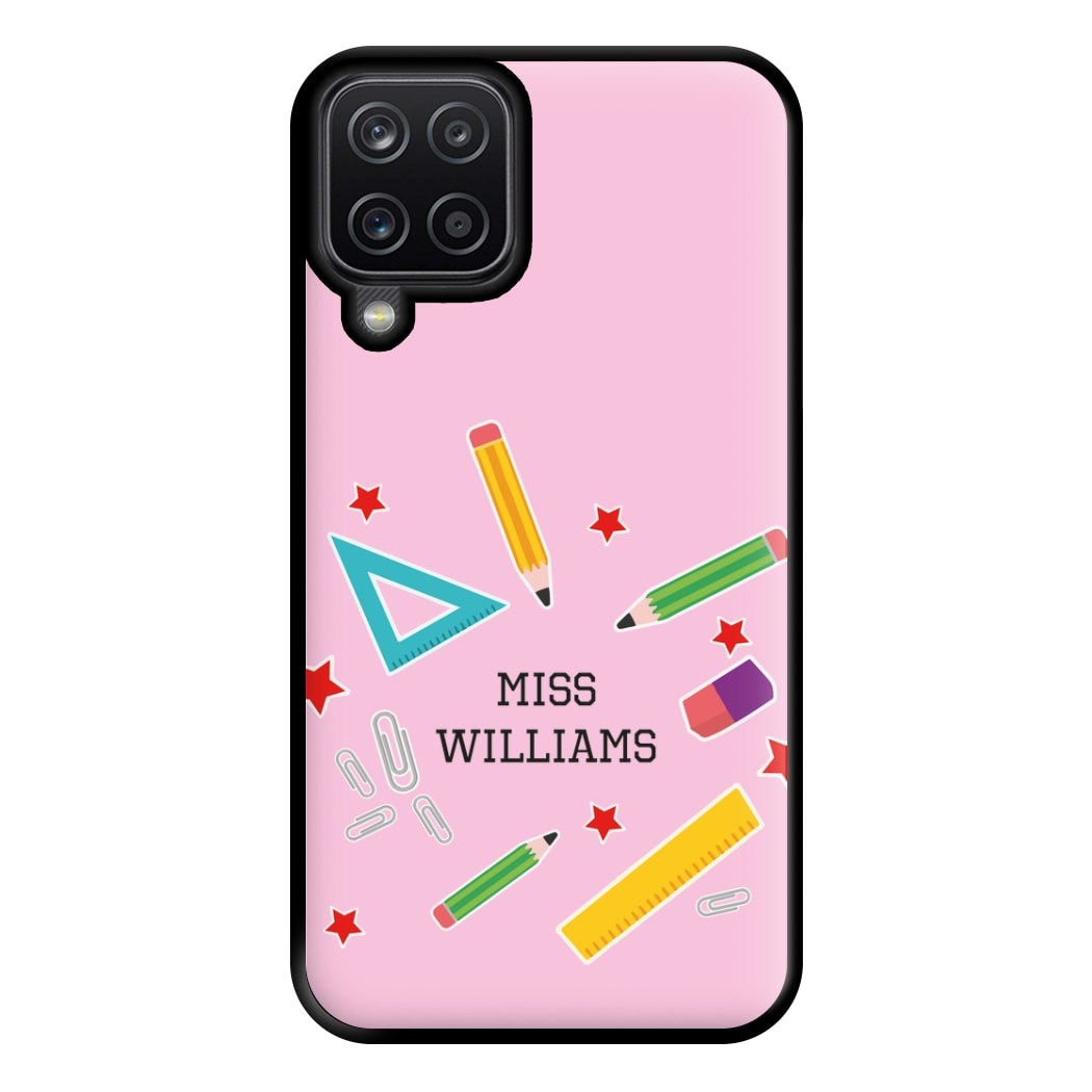 Stars And Stationery - Personalised Teachers Gift Phone Case for Galaxy A12