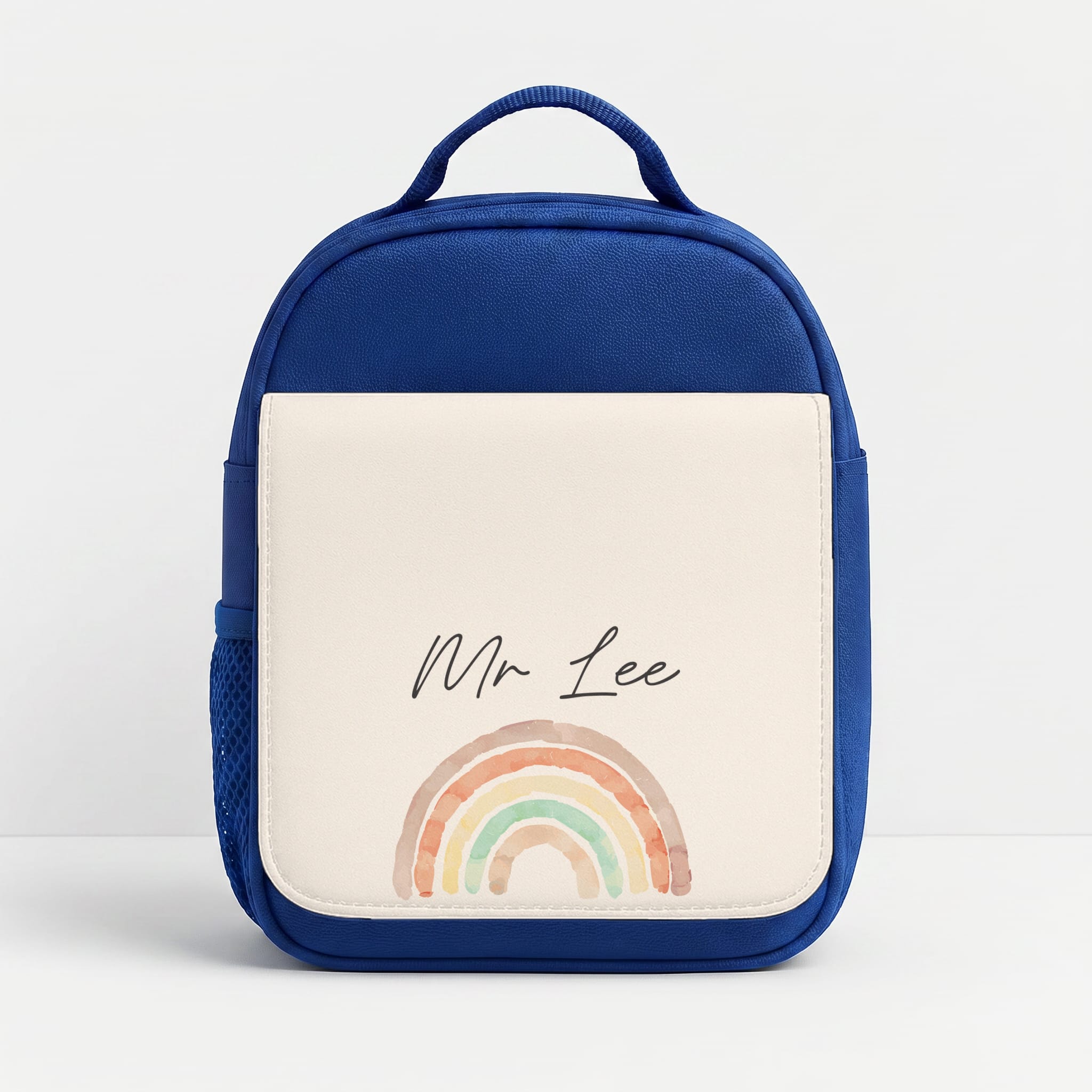 Beige Personalised Teacher Rainbow  Lunchbox - Blue