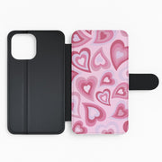 Pink Hearts - Trippy Patterns Flip / Wallet Phone Case 2
