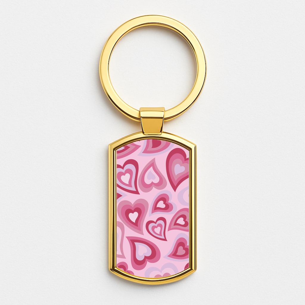 Pink Hearts - Trippy Patterns Gold Keyring