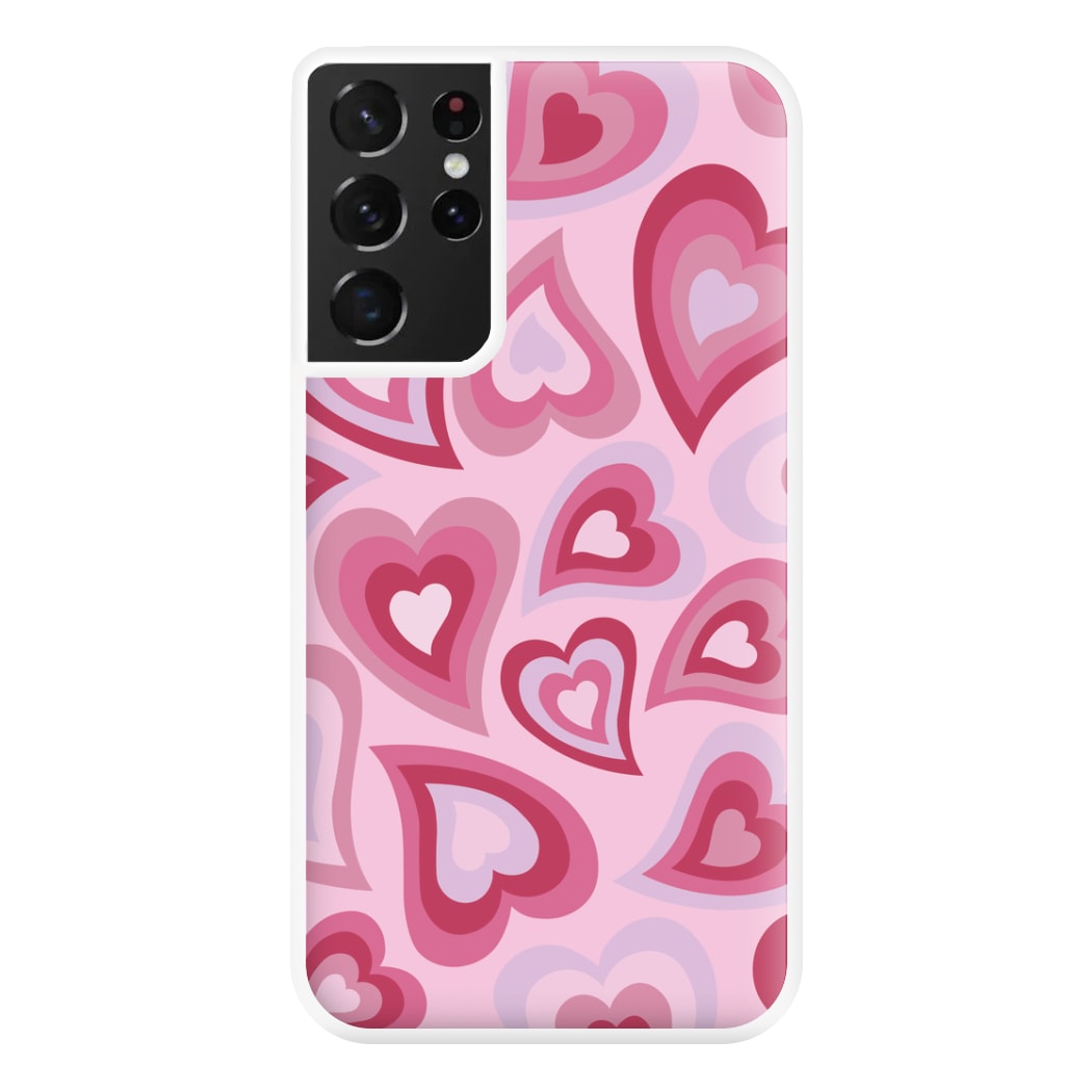 Pink Hearts - Trippy Patterns Phone Case for Galaxy S21 Ultra