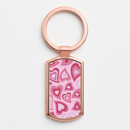 Pink Hearts - Trippy Patterns Rose Gold Keyring