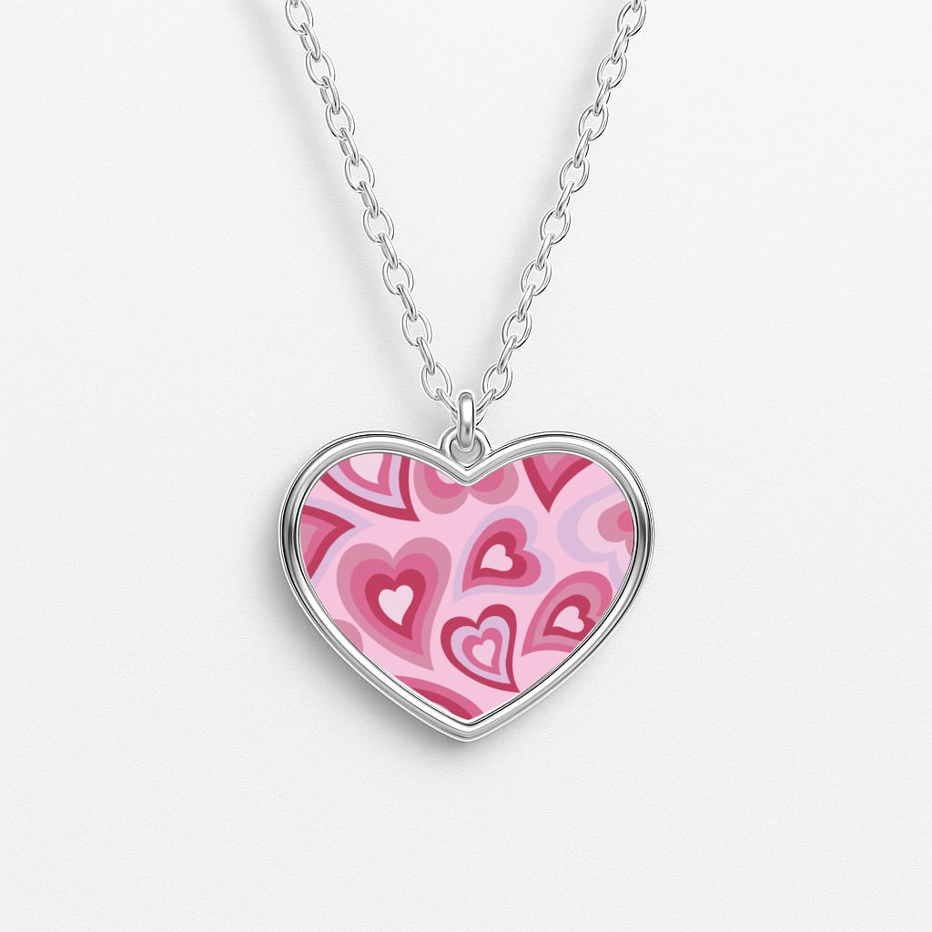 Pink Hearts - Trippy Patterns Heart Necklace