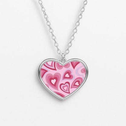 Pink Hearts - Trippy Patterns Heart Necklace