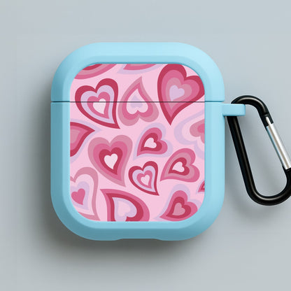 Pink Hearts - Trippy Patterns Blue AirPods Case