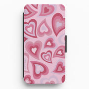 Pink Hearts - Trippy Patterns Flip / Wallet Phone Case 1