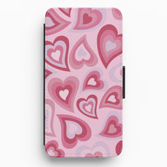Pink Hearts - Trippy Patterns Flip / Wallet Phone Case