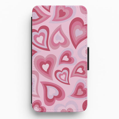 Pink Hearts - Trippy Patterns Flip / Wallet Phone Case