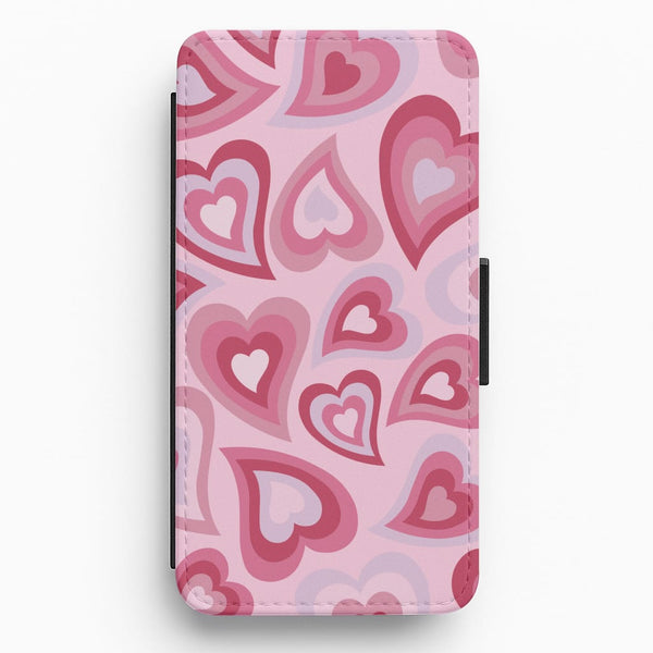 Pink Hearts - Trippy Patterns Flip / Wallet Phone Case