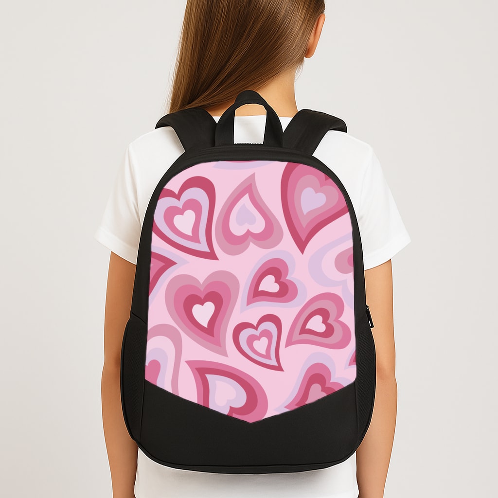 Pink Hearts - Trippy Patterns Large School Bag